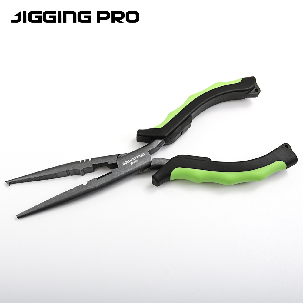 Saltwater Line - JIGGINGPRO ロングノーズフィッシングプライヤー PTFE耐腐食性 スプリットリングオープナー ラインカッター 人間工学に基づいたグリップ