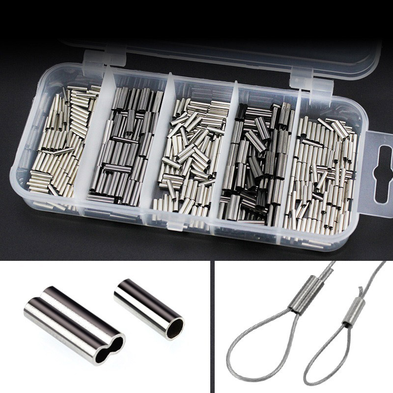 Fishing Line Box - 銅管コネクタ,250〜500個/箱,シングルハンドピース,スプールスリーブ,釣り糸線のリーダー