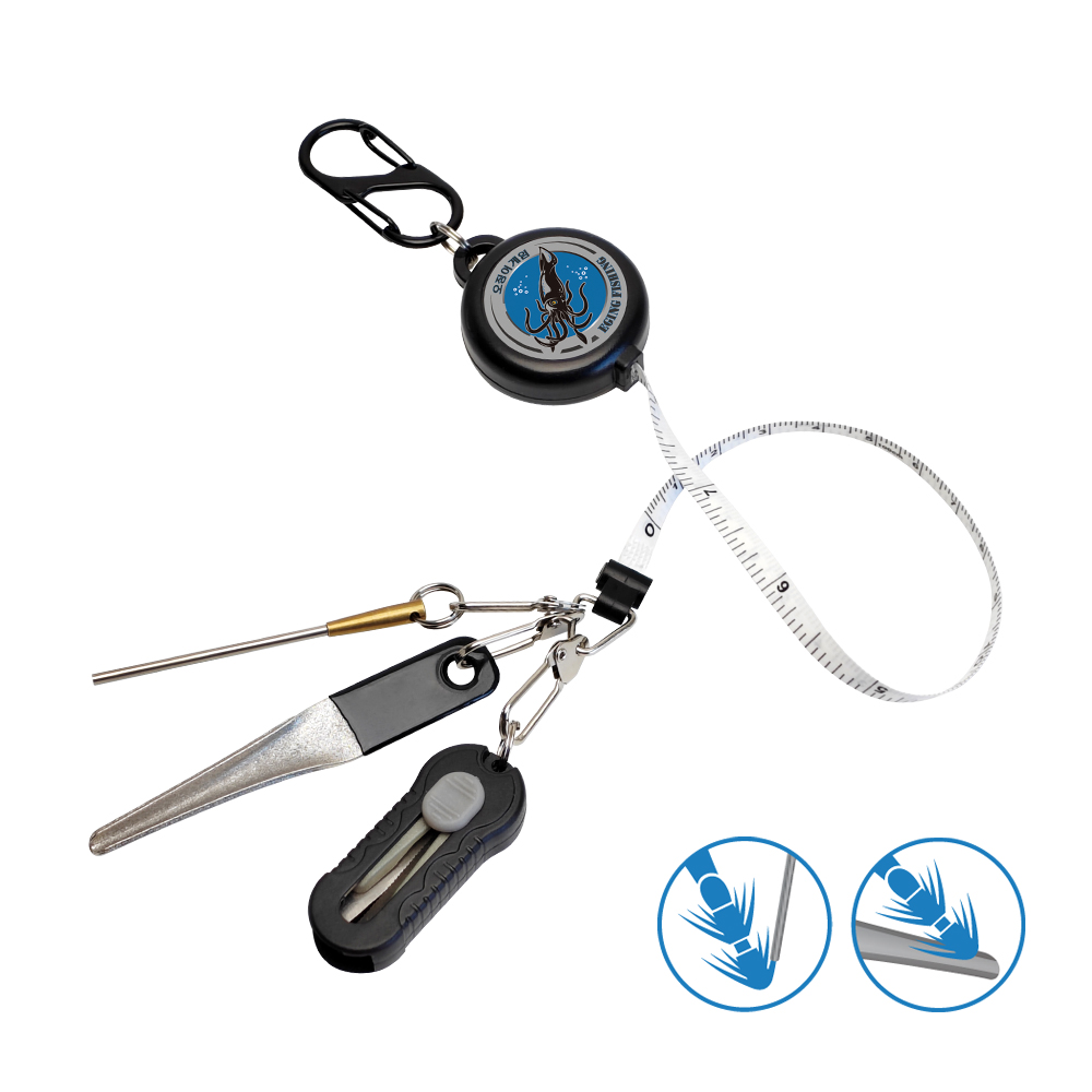 Fishing Line Dispenser - 4in1 エギ釣りキット リトラクター 100cm テープメジャー ミニラインハサミ